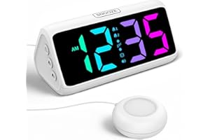 NETZU Wecker Laut für Tiefschläfer, Lauter Wecker mit Vibration, Doppelalarm, RGB-Anzeige, 5 Helligkeitsstufen, 4 Lautstärken, Snooze, Vibrationswecker für ältere Menschen Teenager Gehörlose Hörgeschädigte