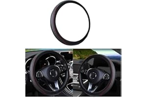 CGEAMDY Couvre Volant Élastique en Microfibre Cuir, Housse Antidérapante Respirante Souple, Diamètre 38 cm, Universelle pour Voiture (Noir-Rouge)