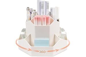 Anstore Uchwyt na pędzle do makijażu, obrotowy organizer do makijażu 360°, wielofunkcyjny uchwyt na długopisy, pojemnik na ołówki z 9 przegródkami, organizer biurkowy na przybory biurowe do domu dla