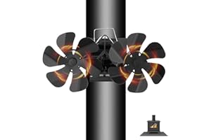 URPIZY Wandmontierter Kaminventilator Wärmebetrieben Ofenventilator Ohne Strom 12 Flügel Doppelkopf Ventilator Leiser Betrieb Kamin Ventilator Kaminöfen Kaminlüfter für Holz/Brennholz/Feuerstelle/Ofenrohr