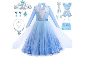 YYDSXK Elsa Anna Dress Up dla dziewczynek, sukienka księżniczki Elsy Anna z zestawami naszyjników z koroną, kostium księżniczki Elsy, długa spódnica, fantazyjny kostium Elsy, na karnawał, imprezę, dla