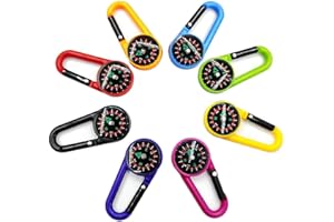 AISIKOO Kompass mit Karabinerhaken - Mini-Schlüsselanhänger Klein für Outdoor- und Nautische Navigation - 8 Stück Geschenk für Kinder