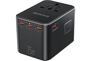 EPICKA GaN Adapter Podróżny, 75W PD Adapter Podróżny do Szybkiego Ladowania, Uniwersalna Adapter z 3 USB-C, 2 USB-A, Międzynarodowy Adapter do Gniazda do DE USA, UK, Japonii, Tajlandii
