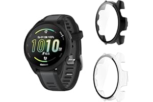 Aerku Hard Hülle Mit Displayschutz Kompatibel mit Garmin Forerunner 165, [ 2 Stück ] Vollschutz Kratzfest PC Schutzhülle Schutz Case, Schwarz&Transparent