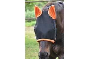 LOVEHORSES Robusta maschera per Insetti “FLYWING” - Rete certificata Standard 100 di Oeko-Tex - Protezione Perfetta dagli insetti per i cavalli in box ed in paddock. (MEDIUM/COB, ARANCIONE)