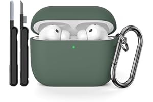 AOTUAO Hülle Kompatibel mit AirPods Pro 3. Generation Hülle Case mit Reinigungsset, Weiches Silikon Stoßfeste Schutzhülle für AirPods Pro 3 Case Cover mit Karabiner, Pine Green