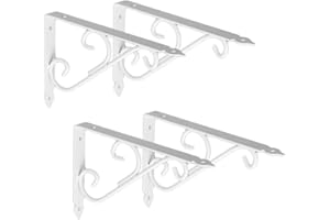 Ouvin Decorative Wall Shelf Brackets 4 Pack 10inch Heavy Duty L Corner Brace Shelf Support Floating Metal Brackets with Screws (10inch) White