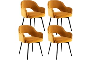 Chairus Aksamitne krzesła do jadalni, zestaw 4 tapicerowanych bocznych, nowoczesny fotel obrotowy 360°, krzesło akcentujące do domu, biura, salonu (żółte, 4 (aksamit))