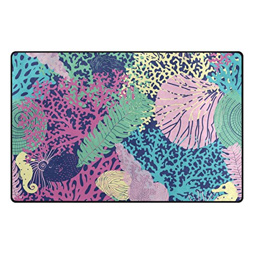 Preisvergleich Produktbild Bennigiry Blaue Meereskoralle Bereich Teppich Teppich Rutschfeste Eintrag Bodenmatte Fußmatten für Wohnzimmer Schlafzimmer 152,4 x 549 cm