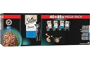 Sheba Sauce Collection Sachets fraîcheur Nourriture Humide Sélection aux Poissons pour Chat Adulte 4 variétés 40x85g