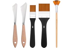 Giantree 5-teiliges Spachtel- und Malmesser-Set mit Flachpinsel, Fächerpinsel und Metallmesser für Acryl-, Öl- und Gouache-Malerei