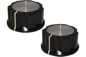 Aerzetix 2 Potentiometer Knöpfe für glatte Achse 6.35mm Ø29,6x16mm schwarz / silber Bakelit