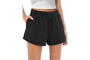 EUHOM Shorts Damen Sommer Kurze Hose Baumwolle Gym Sport Shorts High Waist Laufhose Kurz Sporthose Jogginghose Casual Sweatshorts Strandshorts mit Taschen