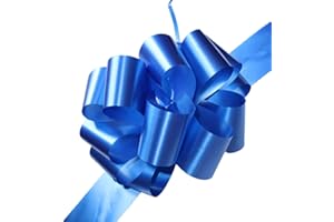 WITTY CUTIES Large Blue Pompom Gift Bows - Pack of 5 for Present Wrapping, Wreath Making, Crafting & Wedding Basket Flower Bouquets