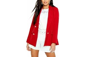 TrendyFashion Womens Casual Gold Button Long Sleeve Ladies Double Breasted Duster Coat Jacket Open Front Blazer