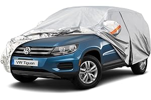 Kayme Bâche Voiture Étanche Respirante Compatible avec 2007-2023 Volkswagen Tiguan, 6 Couches Housse de Protection Voiture Extérieur, Contre Pluie Soleil Poussière avec Zip et Doublure en Coton.