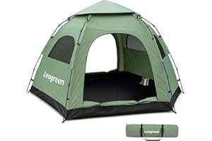 Leogreen Tente de Camping, Tente Pop up 3-4 Personnes, Imperméable, Coupe-Vent, Protection UV, Double Couche Automatique Tente pour Le Camping Randonnée