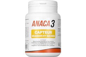 Anaca 3 - Capteur De Graisse Et Sucres - Complément Alimentaire - Destockage(2) Des Graisses - Chrome, Zinc, Curcumine & Nopal - Programme Minceur 30 Jours - Fabriqué En France - 60 Gélules