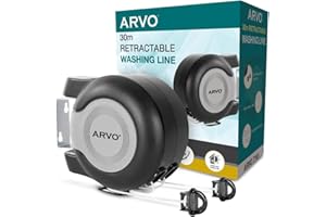 ARVO Wall Mounted Double Retractable Washing Line - 30m Clothes Line - Value Range Extendable Laundry Drying Line - 2 x 15m Cables for Indoor & Outdoor Use