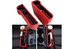SKUNTUGUANG Organisateur Multifonctionnel de Poche de siège Avant avec Porte-gobelet Pliable (Cuir Rouge)