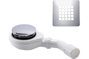 KOOBON Sifone piatto doccia 90 mm, flangia di fissaggio in acciaio inox con filtro antiodore e filtro per capelli, set di scarico doccia, con copertura cromata e copertura in acciaio inox