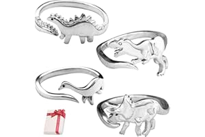 Ouceanwin 4 Stück Dinosaurier Ring Offen Silber Set, Verstellbar Gothic Ringe Offene Punk Dino Schmuck Vintage Ring Dinosaurier Finger Ring Schmuck für Frauen Männer