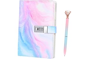 ICHOWHO Diary With Lock, A5 Secret Diary for Girls Women Locked Journal Personalised for Teenage Girls Leather Lockable Notebook with Pen for Travel Office, 180 Pages (River)