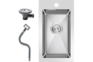 KEOKBON 28 x 50 cm Small Kitchen Sink Drop in Topmount 304 Stainless Steel Rectangular Sink 1 Hole, for 30cm Above Base Cabinet Sink, Brushed Sink and Overflow (Without Drain Pipe), 1 Bowl, Brushed