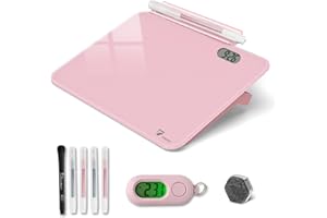 TOWON Small Desktop Pure Glass Whiteboard Dry-Erase Board with Clock, Small Travel Reminder Clock Keychain with Desk Notepad, Time Table Whiteboard for Desk Digital LED Light Display, 20x15 cm, Pink
