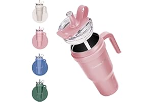 Charmline Gourde 1,2L avec Paille et Couvercle, Grande Capacité, pour Boissons Chaudes ou Froides, Idéale au Quotidien à la Maison, au Bureau ou à la Salle de Sport, Rose