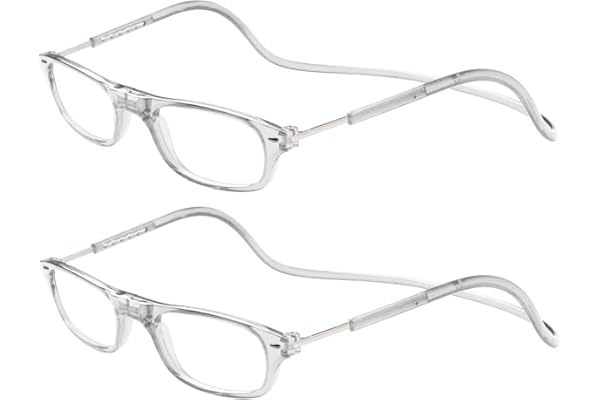 TBOC Pack: Gafas de Lectura Presbicia Vista Cansada – (Dos Unidades) Graduadas +2.50 Dioptrías Montura Transparente Hombre Mujer Imantadas Plegables Lentes Aumento Leer Ver Cerca Cuello Imán