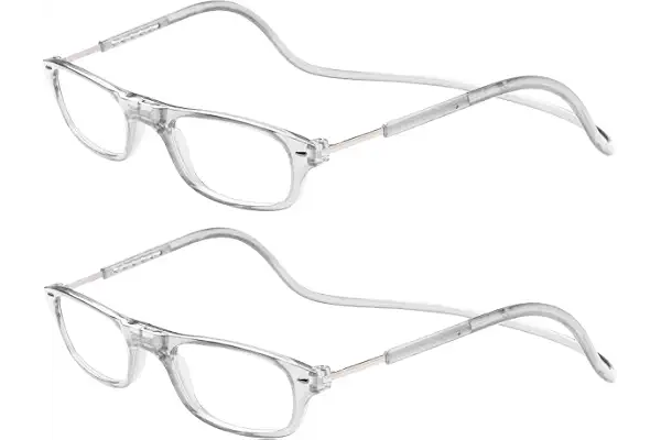 TBOC Pack: Gafas de Lectura Presbicia Vista Cansada – (Dos Unidades) Graduadas +2.50 Dioptrías Montura Transparente Hombre Mujer Imantadas Plegables Lentes Aumento Leer Ver Cerca Cuello Imán