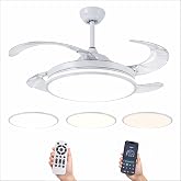LED Ceiling Fan 72W, Adjustable in Intensity and Light Tone from Cold to Warm, 4 Retractable Blades, Remote Control and APP f