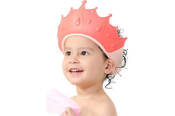 FUNUPUP Chapeau Douche Bébé, Visière Casquette de Bain Enfant, Réglable Bonnet De Douche Bébé pour la Protection des yeux, des Oreilles et du Visage (Rose)