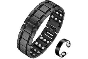 Vicmag Bracelet magnétique pour homme, 3 rangées d'aimants, en acier titane, avec outil d'ajustement et boîte cadeau (noir)