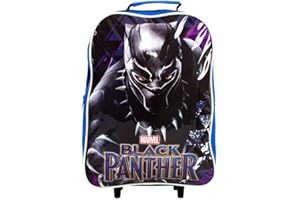 TOP LINEN (NW) LTD Top Linen Kids Travel Trolley Backpack - Wheeled Suitcase Rucksack Bag - Children Favourite Characters Foldable Carry-on Luggage Carrier Bag - Standard Black Panther Trolley Bag
