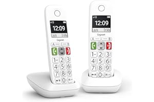 Gigaset E290 Duo - Téléphone Fixe sans Fil Blanc, 2 combinés avec Grand écran rétroéclairé, larges Touches, Fonction Blocage D'appels [Version Française]