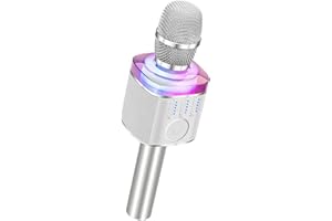 BONAOK Kids Microphone Karaoke Bluetooth, Voice Changer Microphone Kids wireless,Sing Along Mic with Led Lights, Home Party KTV Karaoke Machine,Compatible with IOS Android Bluetooth Devices（Q31 Silver）
