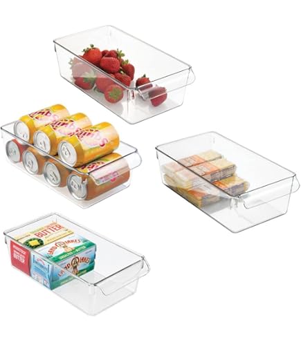 MDesign Caisse De Rangement à Poignées (lot De 4) – Boite Pour Frigo Pratique Pour Ranger Les Aliments – Boite En Plastique Sans BPA Pour Le Placard Ou Le Réfrigérateur – Transparent