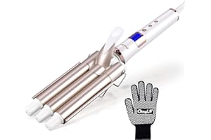 CkeyiN Fer à Boucler 3 Barils, Fer à Onduler Céramique, Boucleur 3 Tête Coiffage des Cheveux Bouclés avec Ecran LCD Température Réglable avec Gant Anti-brûlure (Or rose)