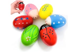 Masroo Egg Shakers Maracas for Kids - 6 Pack - Natural, Wooden Musical Toy Percussion Instruments Easter Basket Stuffers for Kids - Montessori Sound Making Shakers