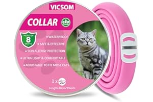 VICSOM Collar Antipulgas Gatos, Collar Antipulgas y Garrapatas para Gatos, Collar Antiparasitario Gatos Regulable Impermeable, 8 Meses de Natural Protección para Todos los Tamaños de Gatos Gris