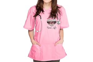 Sizoer Kasacks Damen Pflege Motiv Valentinstag Herz Gedruckt Schlupfkasack Pflege Große Größe Kurzarm V-Ausschnitt Krankenschwester Kostüm Mit Taschen Laborkittel Bunte Kasacks