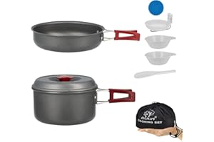 Bulin Casserole Camping Ultra Léger 1-7 Personnes Ensemble de Popotes Aluminium Épaissi Équipement de Cuisine Portable avec Sac de Transport Randonnée Extérieur Pique-Nique