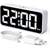CHEREEKI Digital Alarm Clock, Digital Alarm Clock with Power Supply, Large LED Display, Double Alarm, Snooze Function, 3 Alar