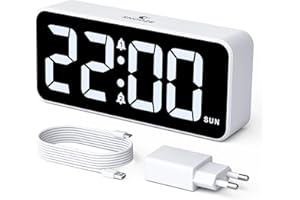 CHEREEKI Sveglia Digitale da Comodino a Corrente con Display LED Grande, Doppia Sveglia, Funzione Snooze, Luminosità e Volume Regolabili, Porta USB di Ricarica e Formato 12/24H