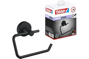 ‎TESA tesa Moon Black Toilettenpapierhalter, matt schwarz - Rollenhalter ohne Deckel für Bäder im Industrial Style und Moderne Badezimmer - bohrfrei, inkl. Klebelösung - 140 mm x 99 mm x 53 mm