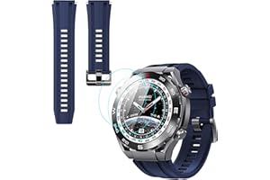 GIOPUEY Strap Compatible with Huawei Watch Ultimate, [2 in 1] TPU Silicone Strap + 3 Pieces Protective Film [Wear-Resistant] [Breathable] Replacement Strap