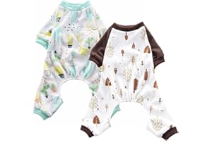 Oncpcare 2 Pack (Oasis+Forest) Dog Pajamas, Soft Cotton Dog Nightclothes, Cozy Adorable Shirt Pet Clothes Jumpsuit Pjs Sleepwear for dogs puppy cats