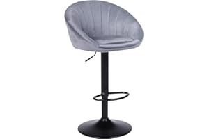 YERAIRR Bar Stool Set of 1, Kitchen Stools Velvet, Breakfast Bar Stool with Backrest, Modern Swivel Barstool, Height Adjustable, Grey